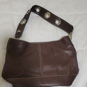 Tignanello Dark Brown Shoulder Bag with Grommet Strap